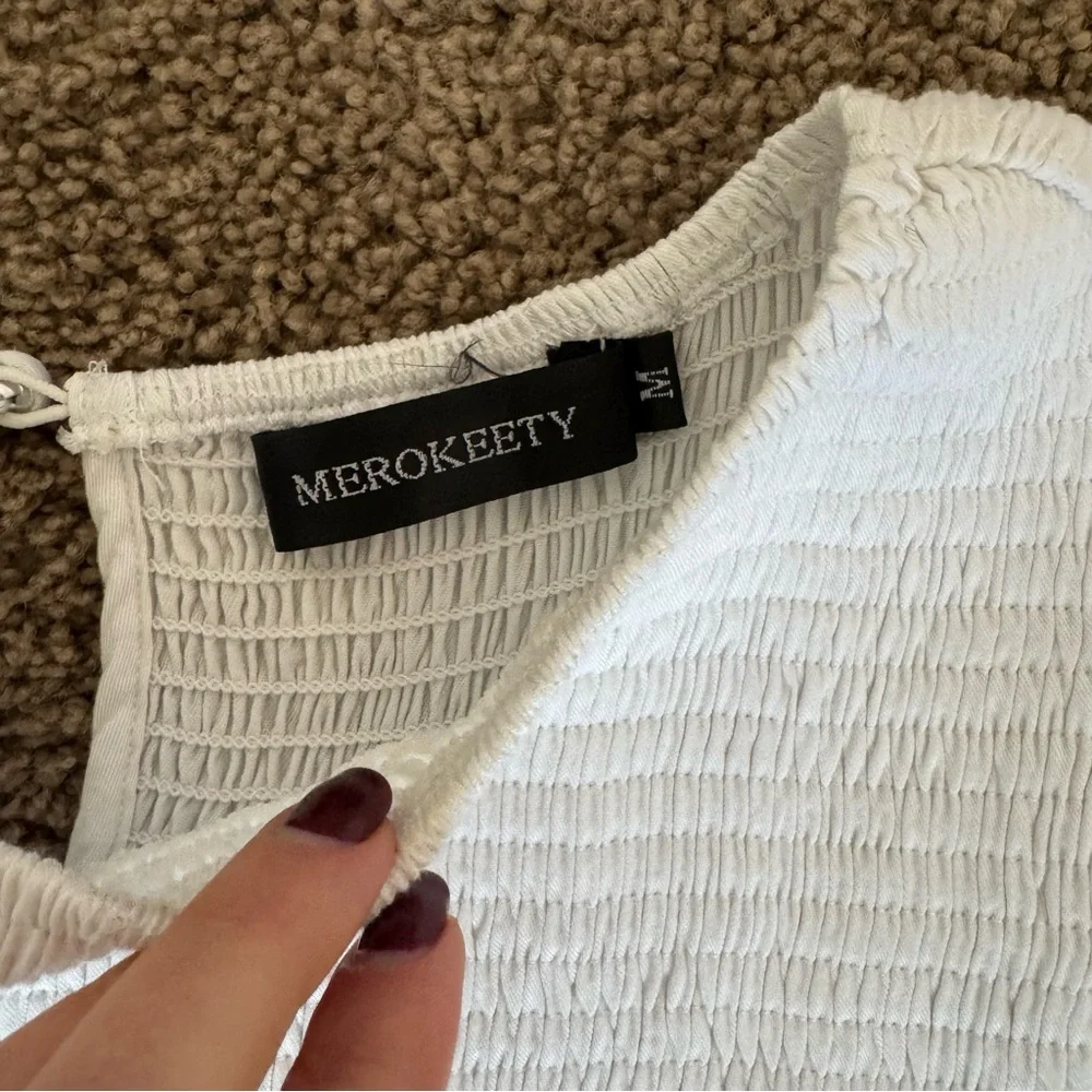 Merokeety Women’s Flutter Short Sleeve Smocked Midi Tiered Dress White size M - Picture 4 of 6